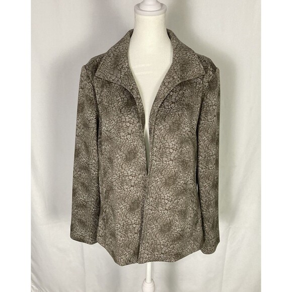 Chico’s Sz 2 US Large Animal Instincts Scuba Jacket in Shiitake Open Front NWT - Picture 1 of 10